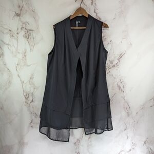 Taking Shape Vest Womens Large AU 14 Black Open Front Flowy Tunic Topper